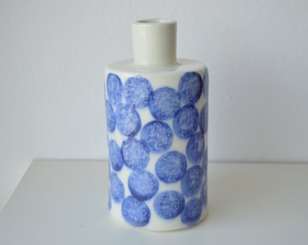 Blue white bottle vase, ceramic bud vase, handbuilt small vessel, modern home decor