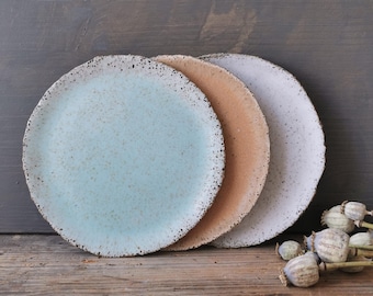 Rustic ceramic salad plates 8", organic dessert plates, handmade plates, dishwasher safe