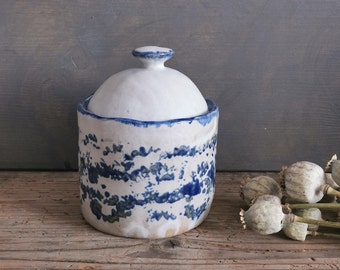 Pot à couvercle, sucrier en céramique avec couvercle, cave à sel, poterie faite à la main, cadeau de pendaison de crémaillère