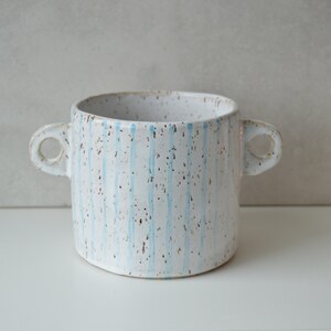 Handmade ceramic planter, decorative planters indoor, white flower pot with handles, medium sized image 5