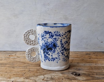 Ceramic bud vase, blue and white ceramic vase handmade, handbuilt vase for flowers