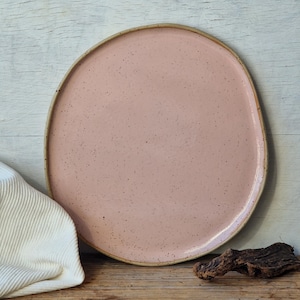 Ceramic dinner plate, large pink plate, durable stoneware pottery, dishwasher friendly, housewarming gift