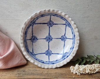 Bol à pâtes floral en céramique, poterie bleue et blanche
