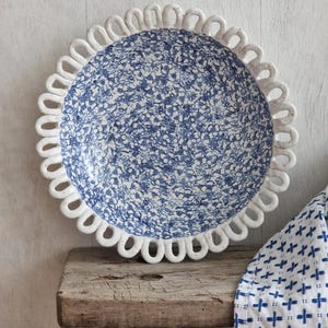 Decorative ceramic bowl, large serving bowl, ceramic fruit bowl, salad serving dish, blue and white pottery