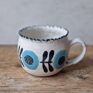 Rustic mug, blue and white ceramic cup, pottery mug handmade, coffee cup, tea lovers gift
