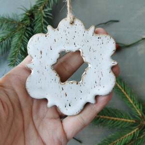 White snowflake ornament, handmade ceramic ornaments, Christmas decorations image 3
