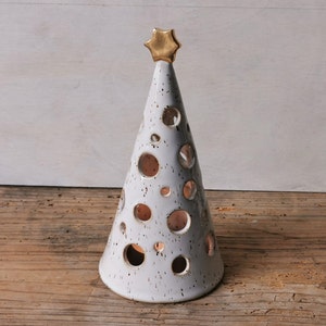 Candelabro de árbol de Navidad, luminaria blanca, linterna de cerámica para velas de té