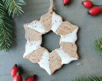 White snowflake ornament, handmade ceramic ornaments, Christmas decorations