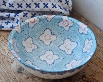 Ceramic breakfast bowl, handmade muesli bowl, floral soup dish, durable stoneware pottery