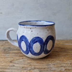 Handmade ceramic cup, pinched pottery mug for cuffee or cappuccino. blue and white tea lovers gift image 1