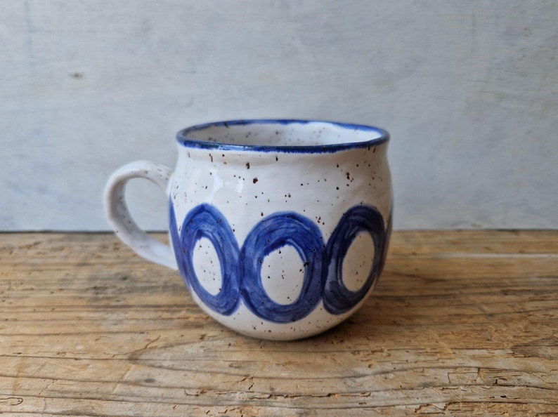 Handmade ceramic cup, pinched pottery mug for cuffee or cappuccino. blue and white tea lovers gift image 1