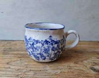 Blue and white ceramic coffee cup, handmade pottery mug, cappuccino cup, tea lovers gift