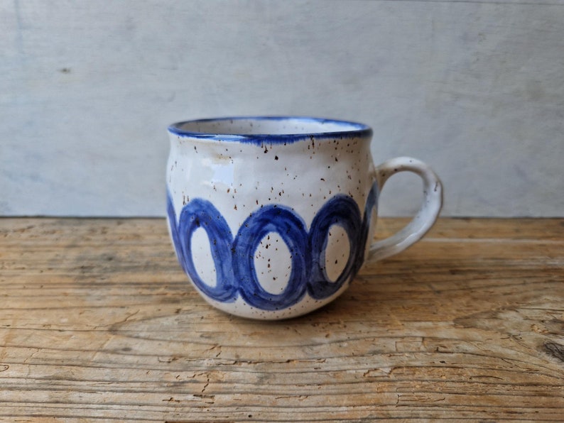 Handmade ceramic cup, pinched pottery mug for cuffee or cappuccino. blue and white tea lovers gift image 2
