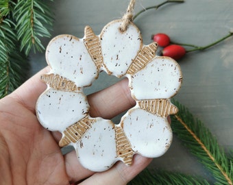 White snowflake ornament, handmade ceramic ornaments, Christmas decorations