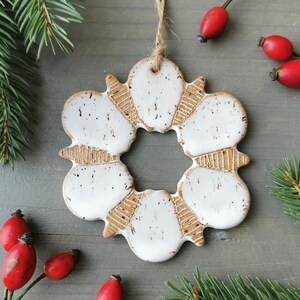 White snowflake ornament, handmade ceramic ornaments, Christmas decorations image 2