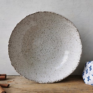 White pasta bowl, speckled ceramic soup dish, organic earthy bowl, dishwasher safe durable serving bowl