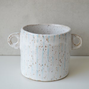 Handmade ceramic planter, decorative planters indoor, white flower pot with handles, medium sized image 6