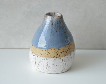 Blue and white speckled vase, stoneware small vase, modern handmade ceramics