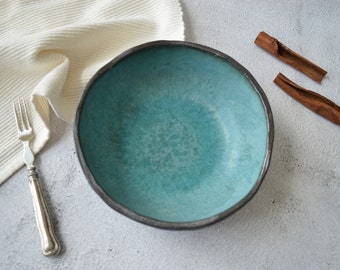 Ceramic soup bowl, handmade pottery breakfast bowl, stoneware black clay cereal bowl