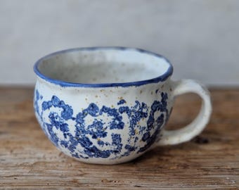 Caneca rústica nº 1, xícara de cerâmica azul e branca, caneca de cerâmica artesanal, xícara de café, presente para amantes de chá