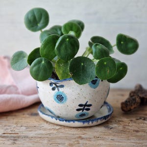Handgemaakte keramische plantenbak met drainagegaten, decoratieve bloempot voor binnen of buiten, unieke kleine bloempot