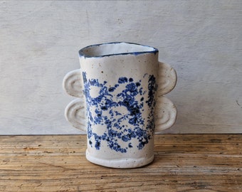 Ceramic bud vase, blue and white ceramic vase handmade, handbuilt vase for flowers
