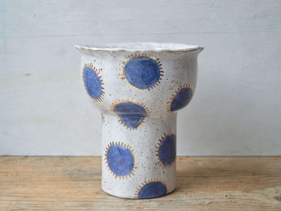 Blue and White Floral Vase With Gold Details Handmade Vase - Etsy