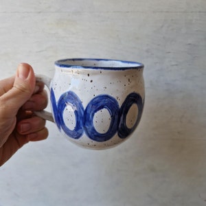 Handmade ceramic cup, pinched pottery mug for cuffee or cappuccino. blue and white tea lovers gift image 3