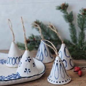 Ceramic bells, Christmas tree ornaments, handmade holiday decorations, party gift
