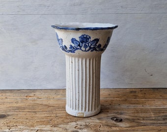 Blue and white floral ceramic vase handmade, handbuilt vase for flowers