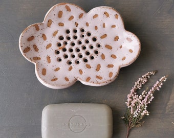 Pink cloud soap dish, handmade ceramic soap holder, durable ceramics, housewarming gifts