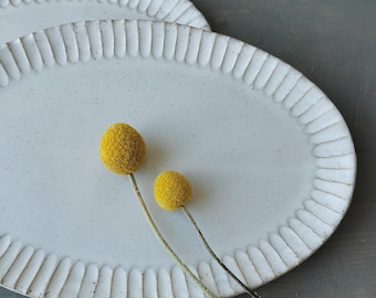 Assiette ovale en céramique rustique, petit plateau de service blanc, poterie en grès durable