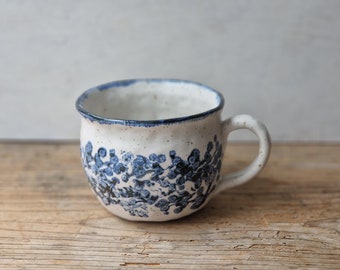 Coffee lovers mug, rustic cup, blue and white ceramic cup, pottery mug handmade, large tea mug