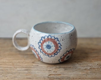 Floral ceramic cup, pottery mug for tea or coffee, handmade gifts for her