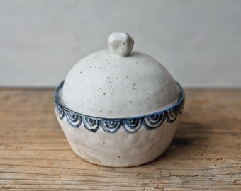 Ceramic jewellery box, handmade salt cellar, sugar bowl with lid, rustic lidded jar, pottery gift for best friend