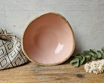 Handmade ceramic breakfast bowl, speckled pink cereal dish, organic pottery