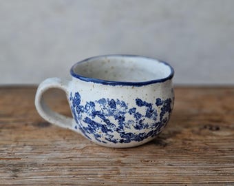 Caneca rústica nº 2, xícara de cerâmica azul e branca, caneca de cerâmica artesanal, xícara de café, presente para amantes de chá