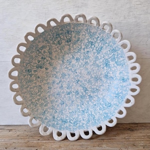 Slightly flawed decorative ceramic bowl, large serving bowl, ceramic fruit bowl, salad serving dish, blue and white pottery