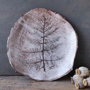 Assiette de fougère en céramique texturée 8 », assiette à dessert en grès, assiettes en céramique faites à la main, lavable au lave-vaisselle