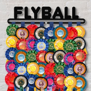 Dog Rosette Hanger Wall Display Award Ribbon Holder &#39;Flyball&#39; Black Finish Steel