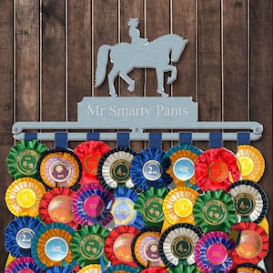 Personalised Horse Show Award Ribbon Display Holder Equestrian Rosette Wall Hanger &#39;Dressage&#39; Brushed Stainless Steel