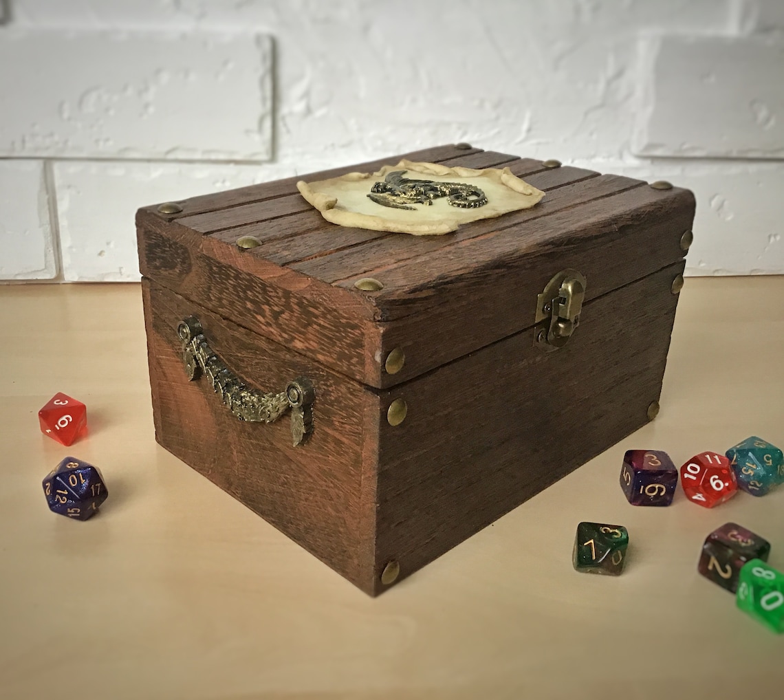 Dice chest Treasure chest Wooden dice box D&d dice box Etsy