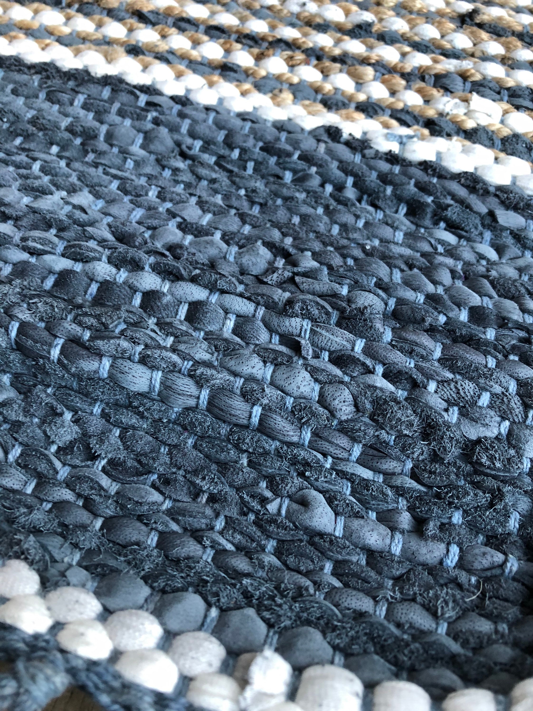Charcoal Grey / Blue Leather & Jute Rug Etsy