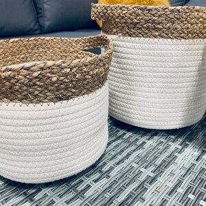 Seagrass & White Rope Storage Basket set of 2