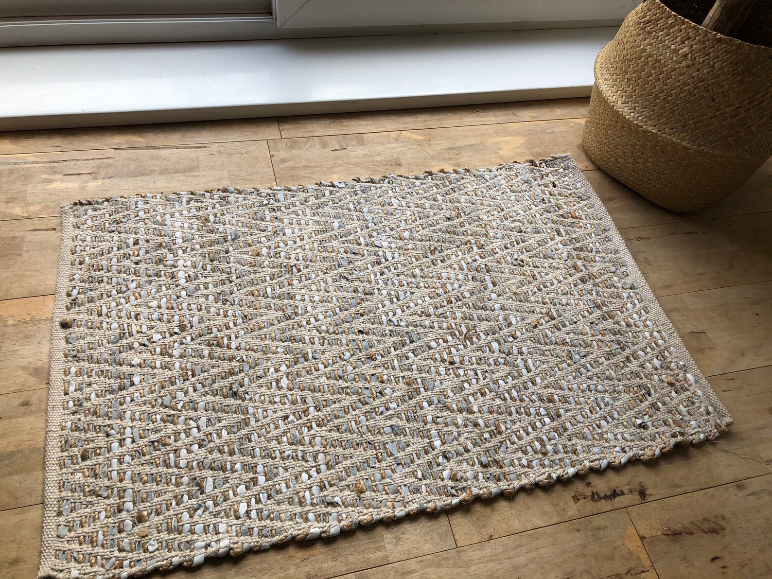 Light grey Leather & Jute Rug Etsy