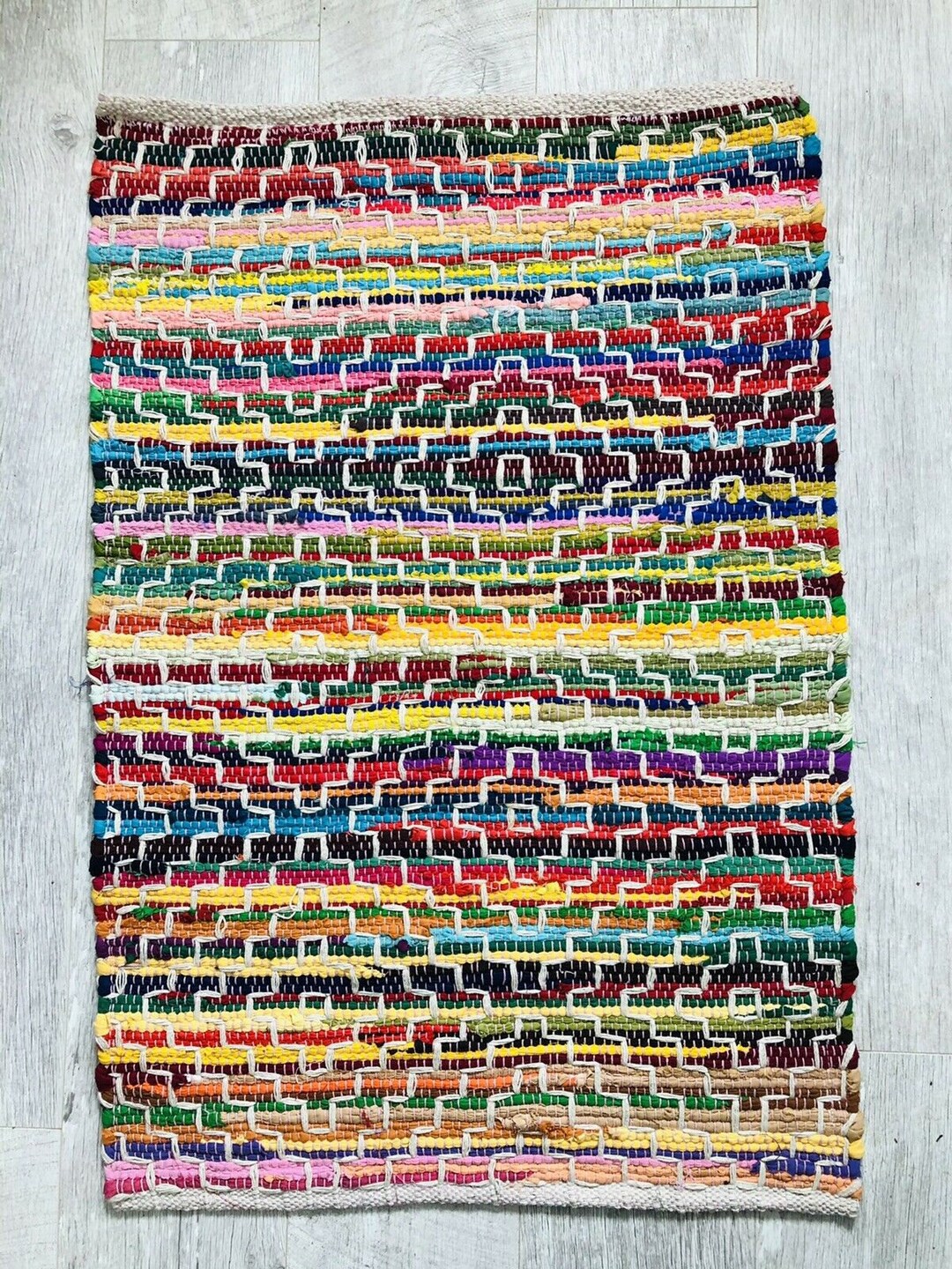 Chindi Recycled Cotton Rag Rug Stitch Detail 90 X 60cm Etsy UK