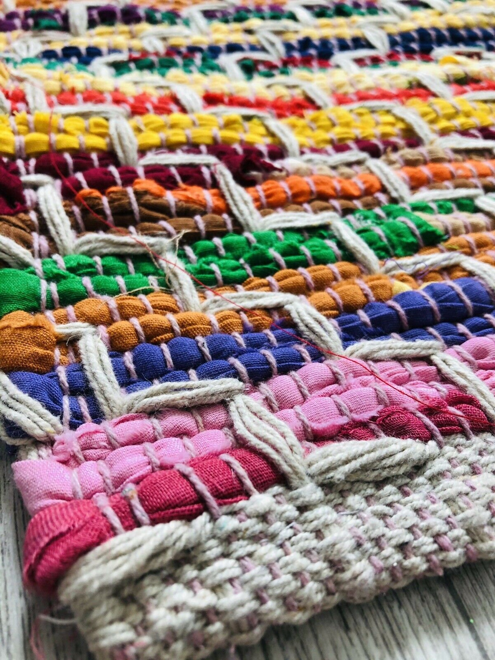 Chindi Recycled Cotton Rag Rug Stitch Detail 90 X 60cm Etsy UK