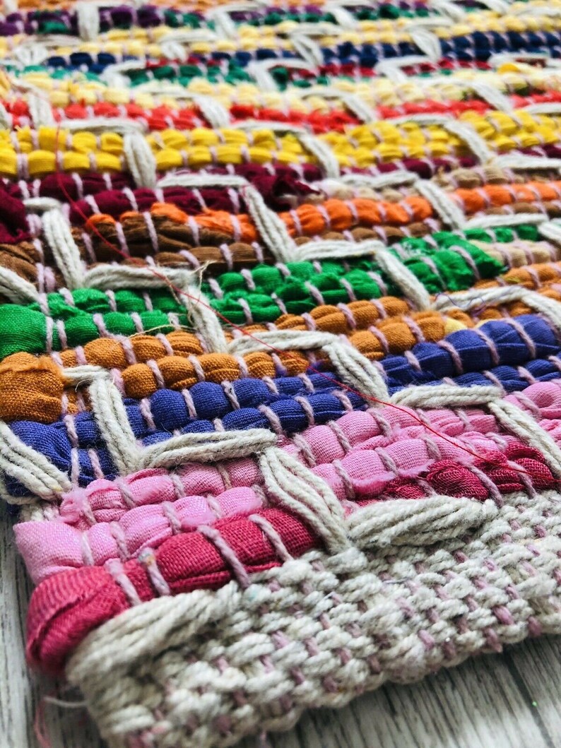 Chindi Recycled Cotton Rag Rug Stitch Detail 90 X 60cm Etsy UK