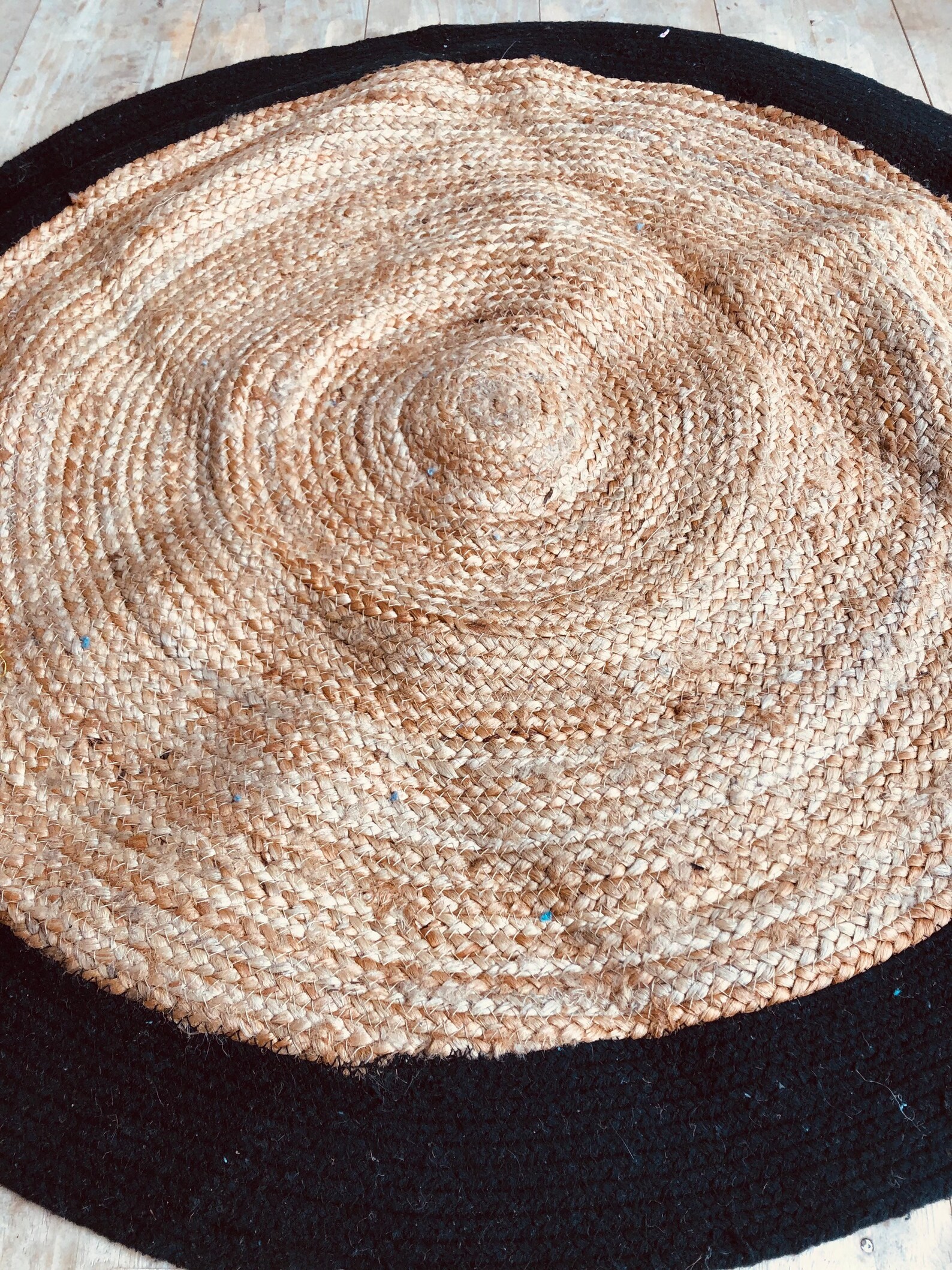 Jute Circle Round Rug Black Trim Etsy