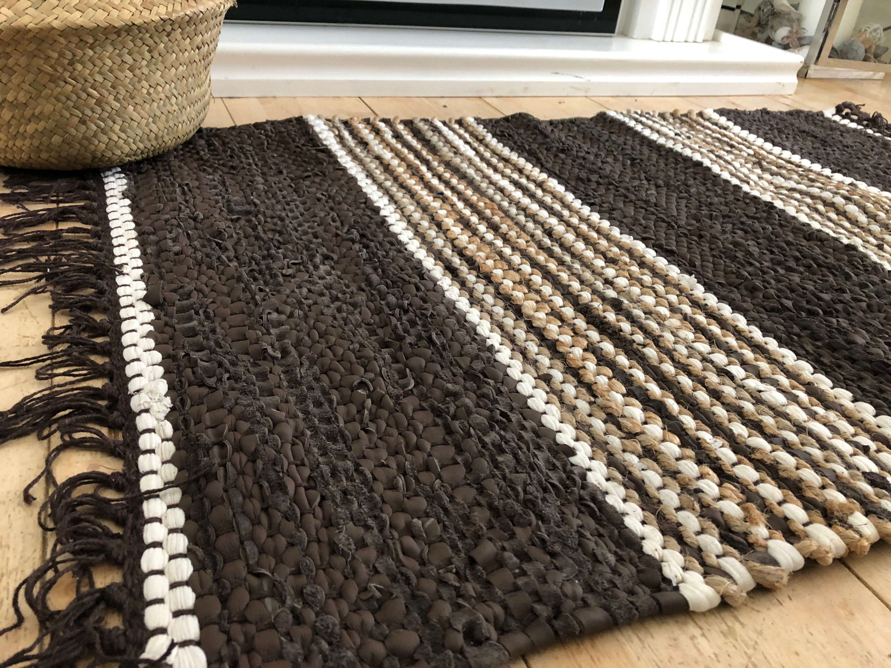Brown Espresso Leather & Jute Rug Etsy